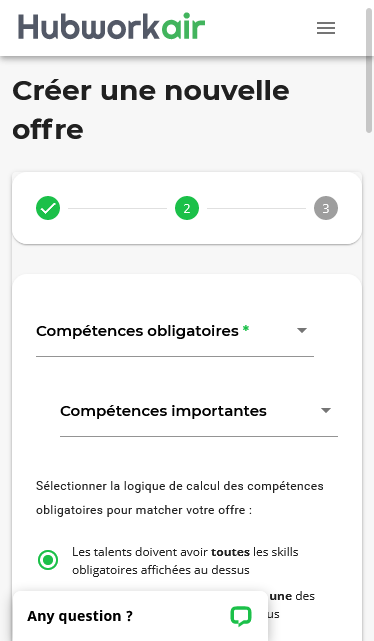 Details de l'offre avec les niveaux d'importance