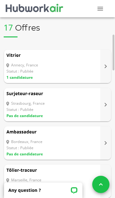 Liste des offres postées